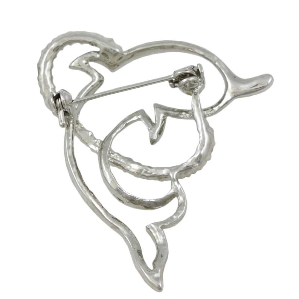 Back view of Dolphin with Light Green Crystal Hoop Brooch Pin - Lilylin Designs