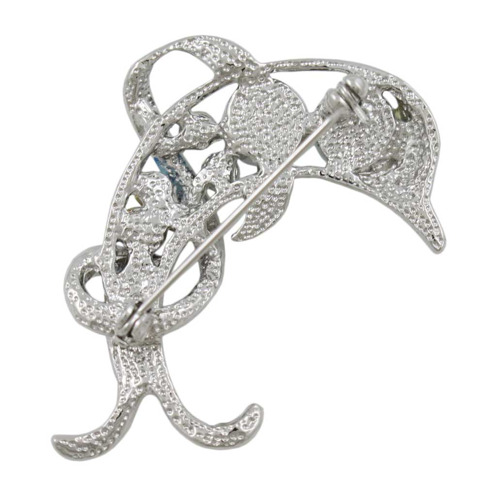 Back view of Blue Crystal Dolphin Jumping Waves Brooch Pin - Lilylin Designs