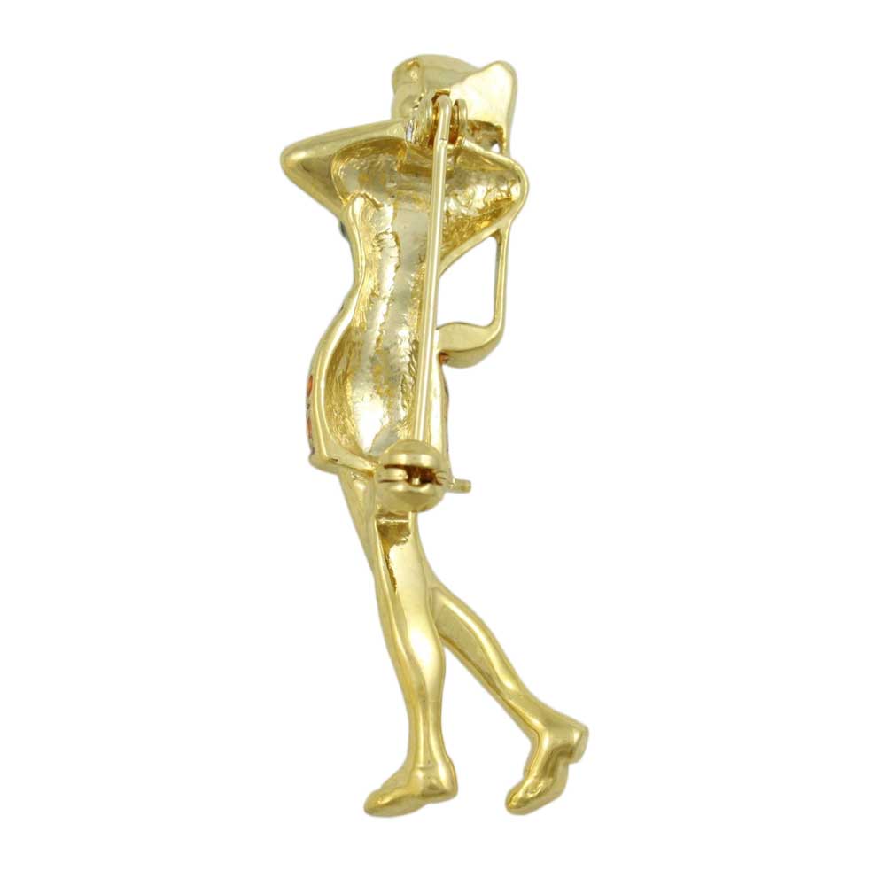 Back view of Female Golfer in Green and Orange Brooch Pin - Lilylin Designs