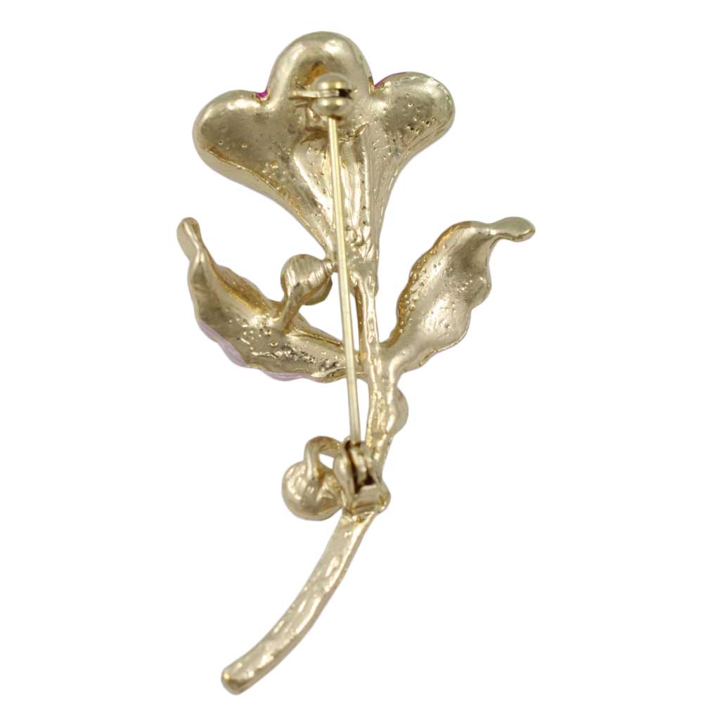 Back view of Fuchsia Enamel and Crystal Tulip Brooch Pin - Lilylin Designs