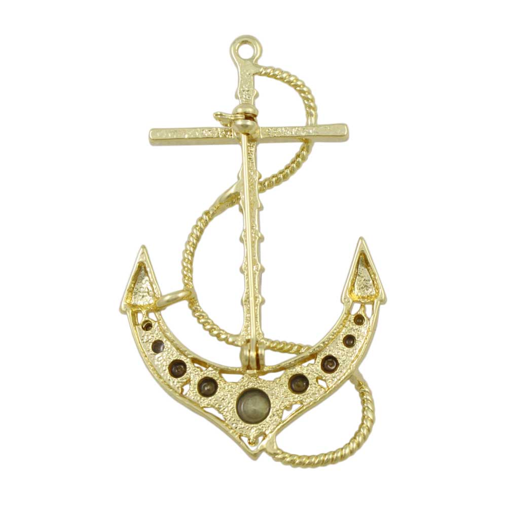 Back view of Gold Crystal Anchor with Clear Baguettes Brooch Pin - Lilylin Designs