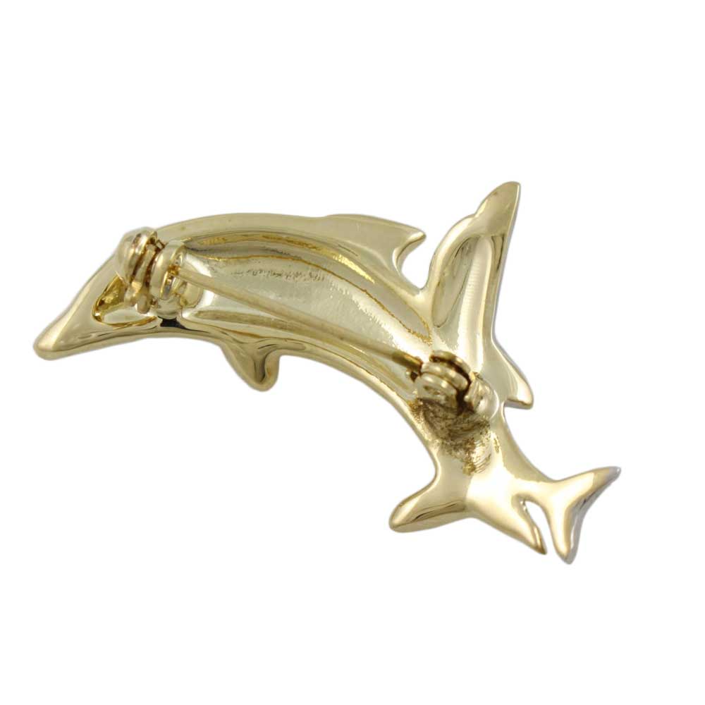 Back view of Gold and Silver Piggyback Dolphins Brooch Pin - Lilylin Designs