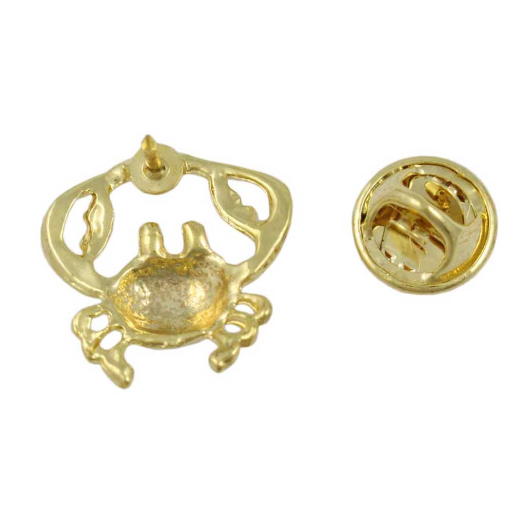 Back view of Small Gold Crab with Clear Crystal Lapel Tac Pin - Lilylin Designs