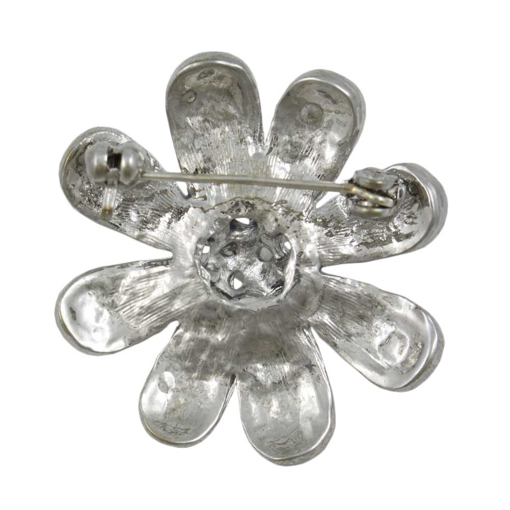 Back view of Gray and Blue Enamel Daisy with Crystals Flower Brooch Pin - Lilylin Designs