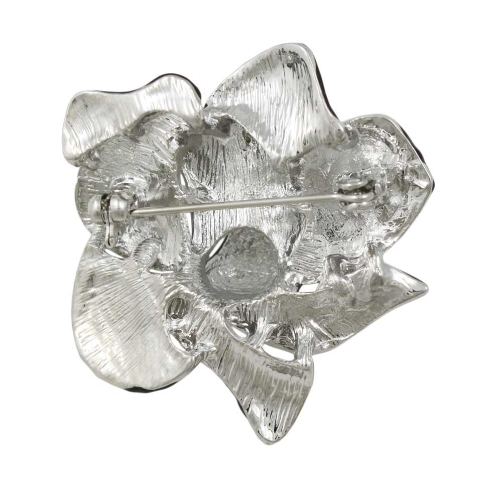 Back view of Gray Enamel Crystal Flower Trimmed in Black Brooch Pin - Lilylin Designs