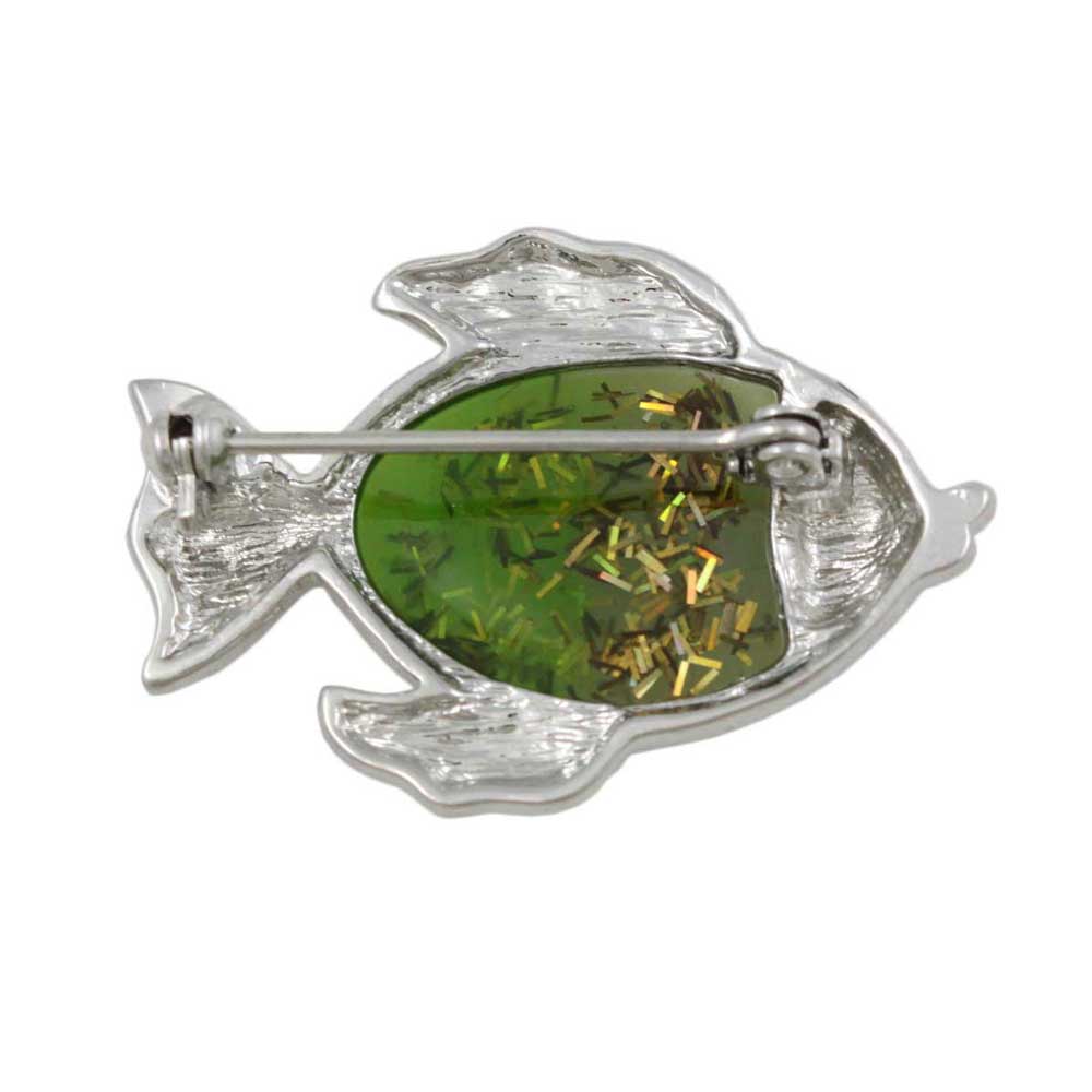 Back view of Green Fish with Clear Crystals Brooch Pin - Lilylin Designs