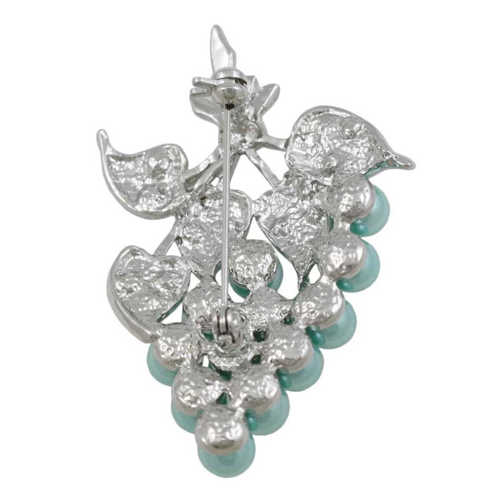 Back view of Green Pearl Grapes with Crystal Leaves Brooch Pin - Lilylin Designs