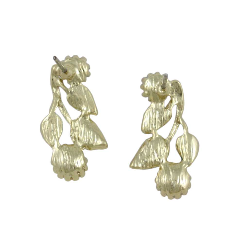 Back view of Red Holly Berries with Green Leaves Pierced Earring - Lilylin Designs