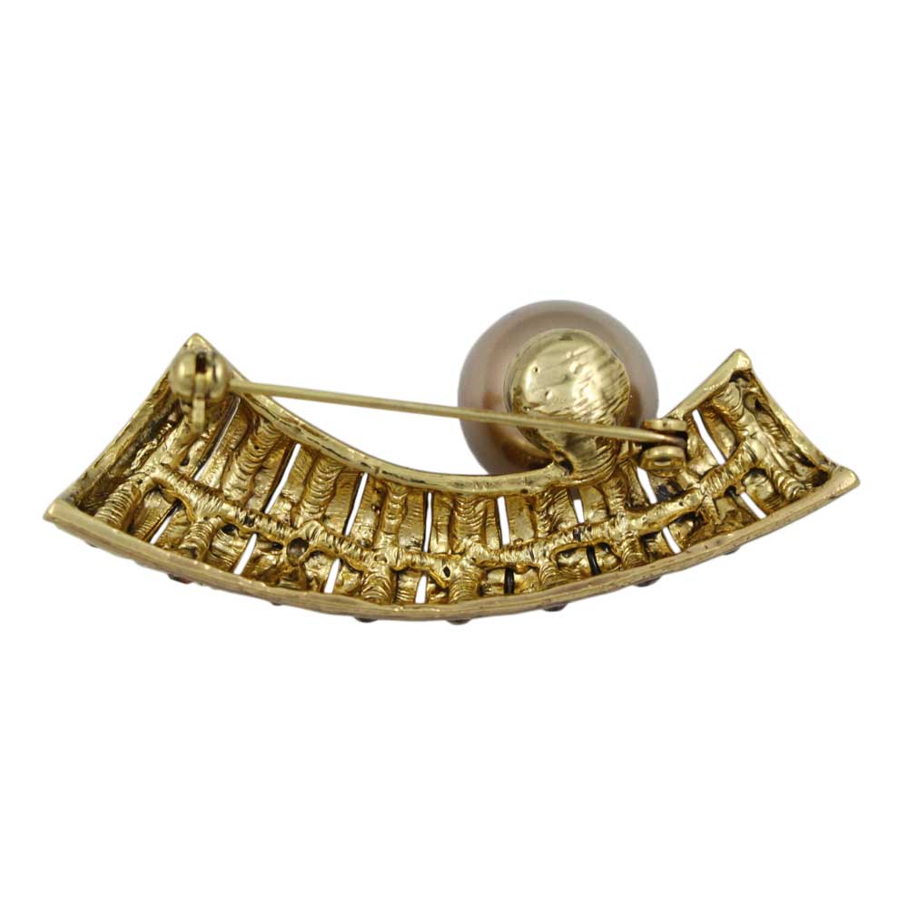 Back view of Antique Gold Bar with Brown Crystals and Brown Pearl Brooch Pin - Lilylin Designs