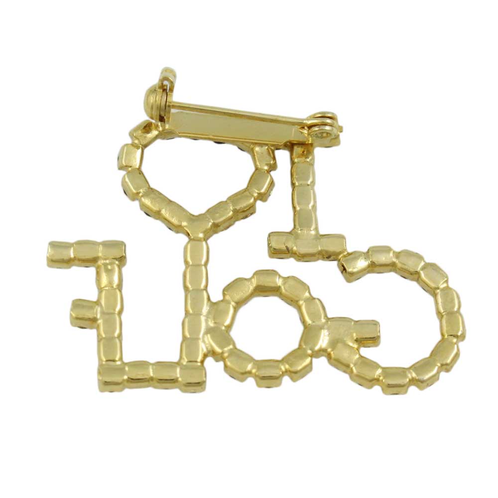 Back view of Gold with Clear and Red Crystals I Love Golf Brooch Pin - Lilylin Designs