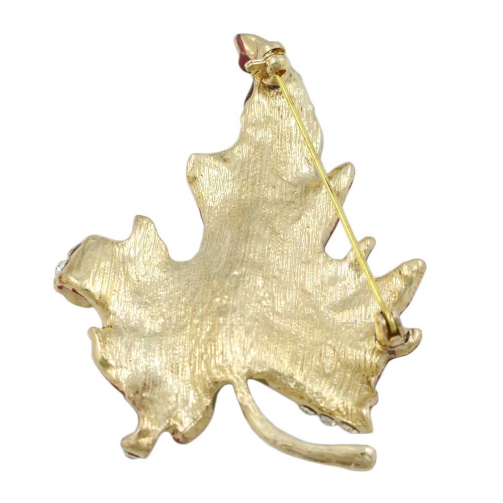 Back view of Brown and Green Enamel and Crystal Leaf Brooch Pin - Lilylin Designs