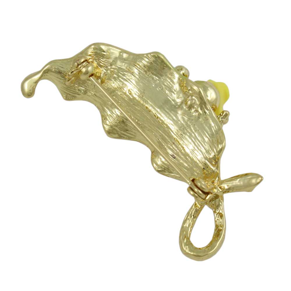 Back view of Leaf with Yellow Rose and Crystal Snail Brooch Pin - Lilylin Designs