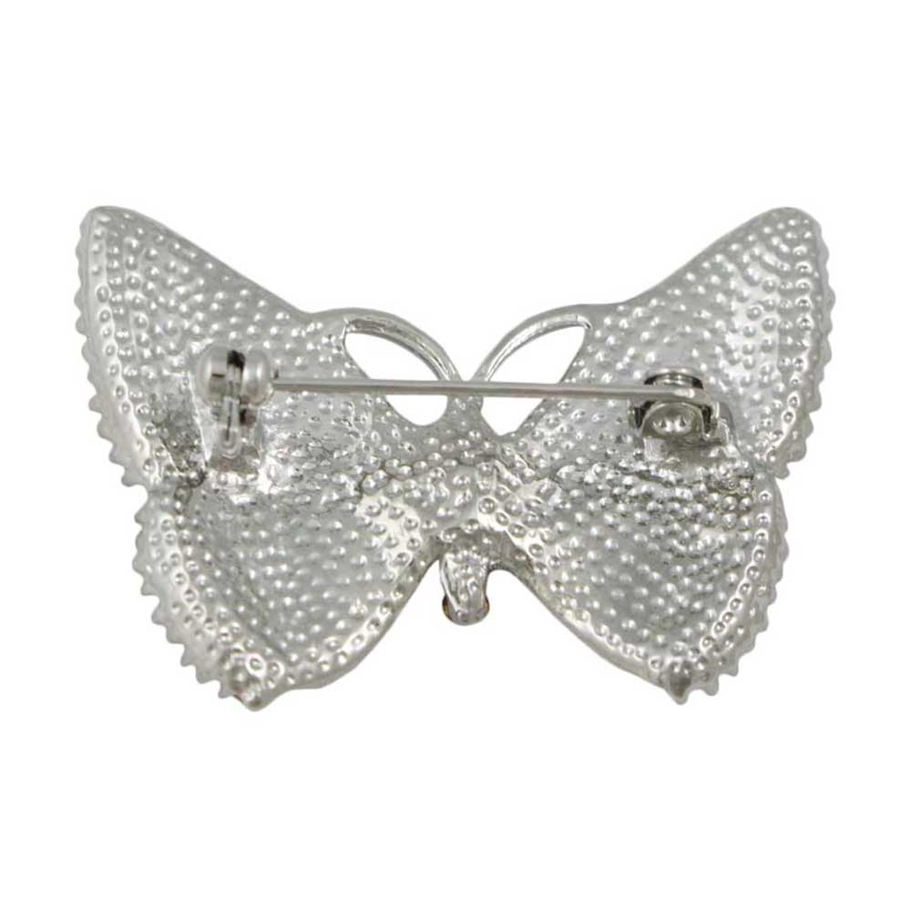 Back view of Pearlized Enamel with Green Crystals Butterfly Brooch Pin - Lilylin Designs