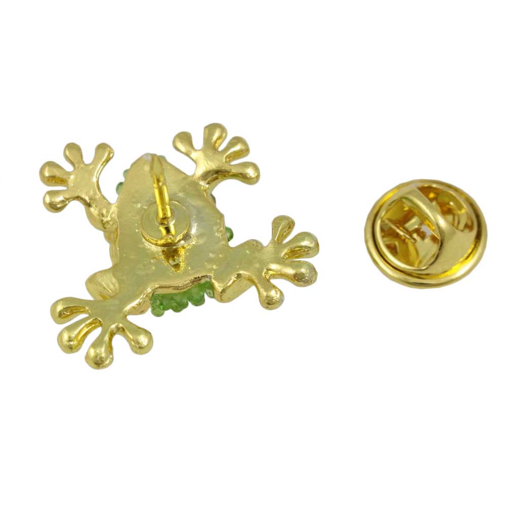 Back view of Little Light Green Acrylic Frog with Black Eyes Lapel Pin - Lilylin Designs