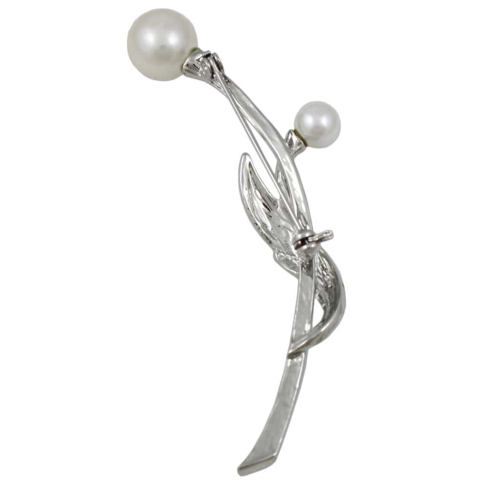 Back view of Long Silver Stem with Large White Pearl Buds Brooch Pin -  Lilylin Designs