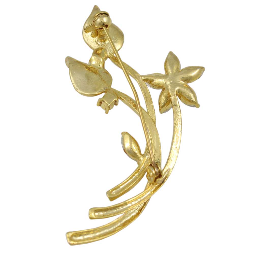 Back view of Long Stem Brown Crystal Daisy Flower Brooch Pin - Lilylin Designs