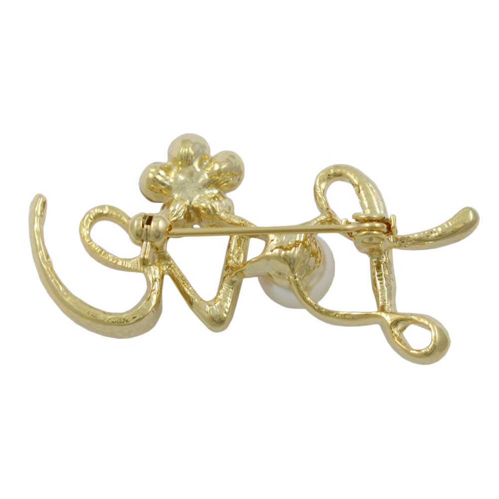 Back view of Red Crystal Love with Pearl and Crystal Daisy Brooch Pin - Lilylin Designs