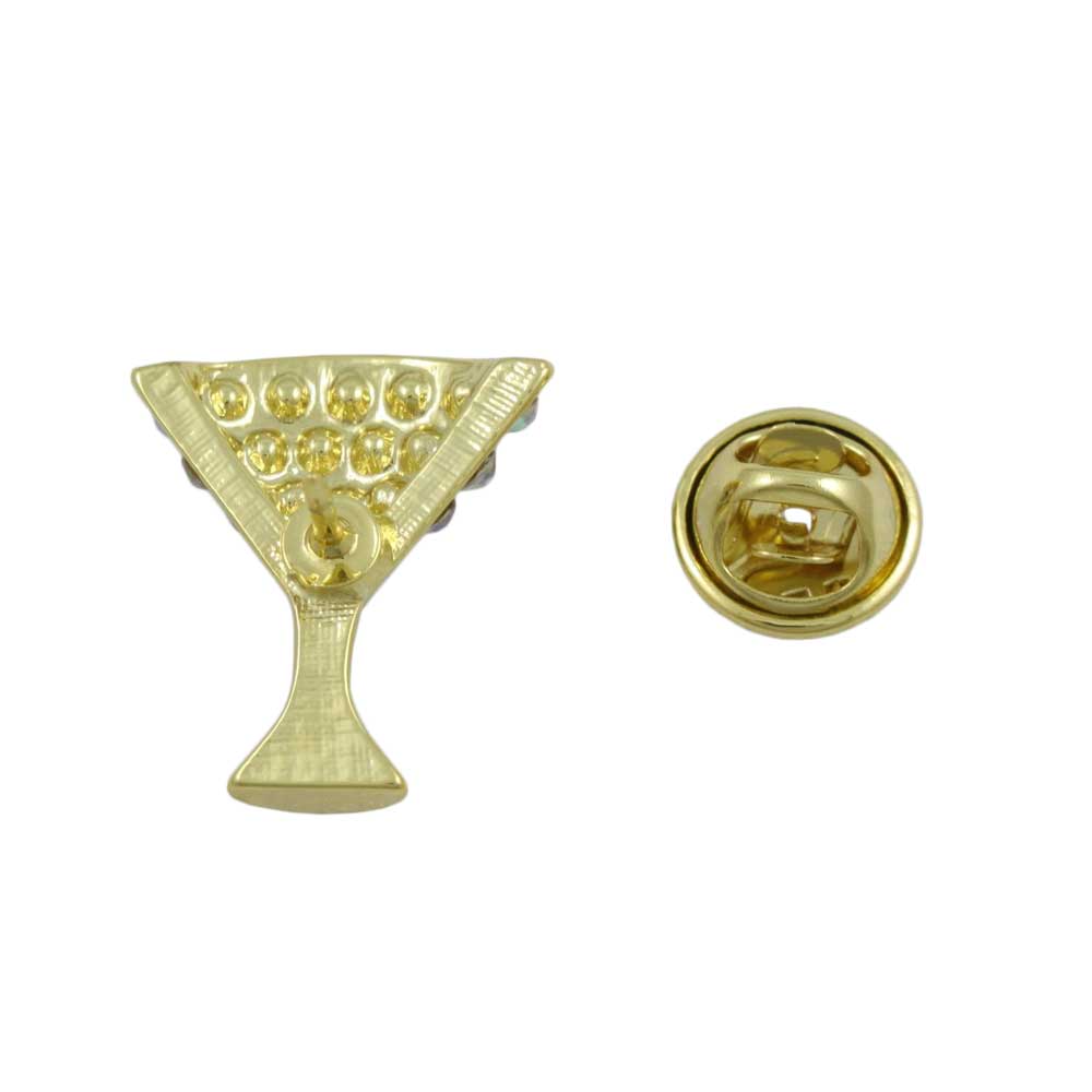 Back view of Small Crystal Martini/Champagne Glass Lapel Tac Pin  - Lilylin Designs