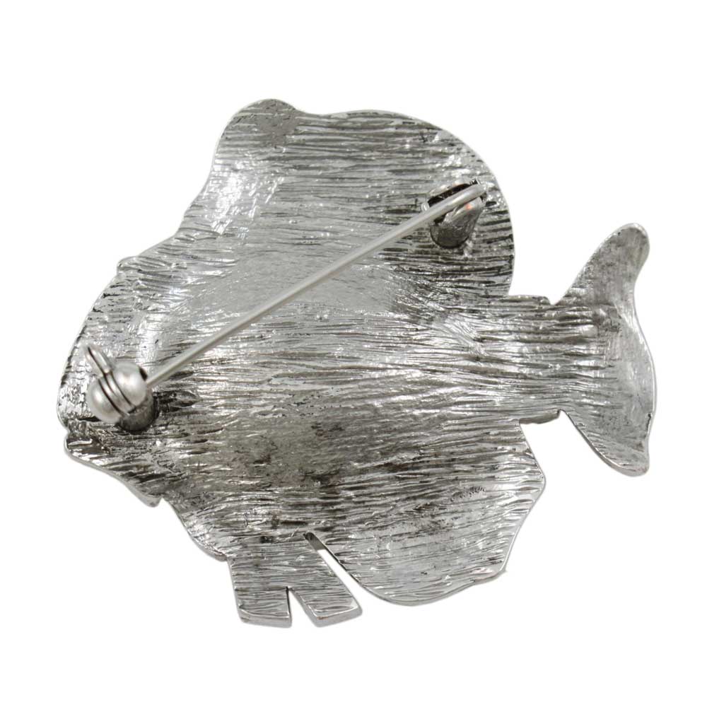 Back view of Fish with Mirror Belly and Gray Crystals Brooch Pin - Lilylin Designs