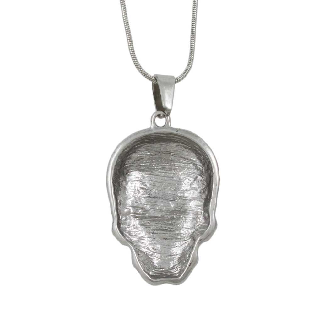 Back view of Patterned Antiqued Silver-tone Skull Pendant with Chain - Lilylin Designs