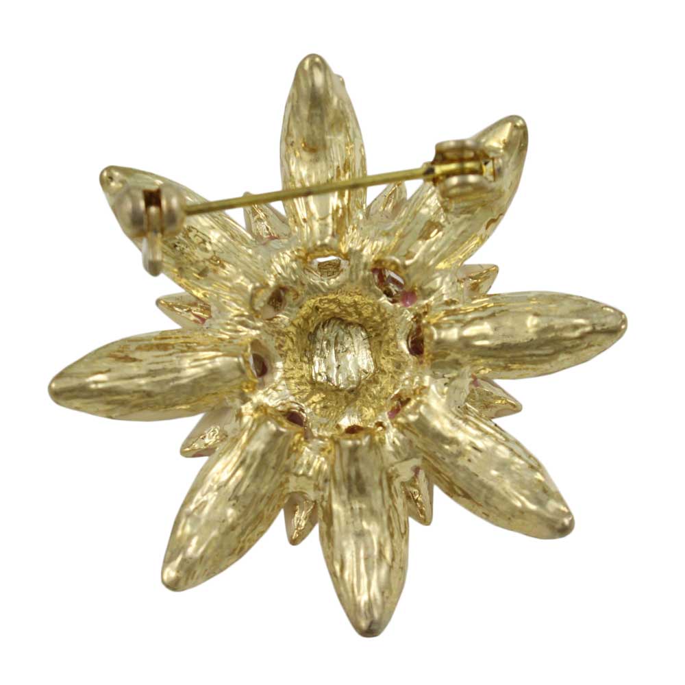 Back view of Peach Enamel with Clear Crystals Flower Brooch Pin - Lilylin Designs