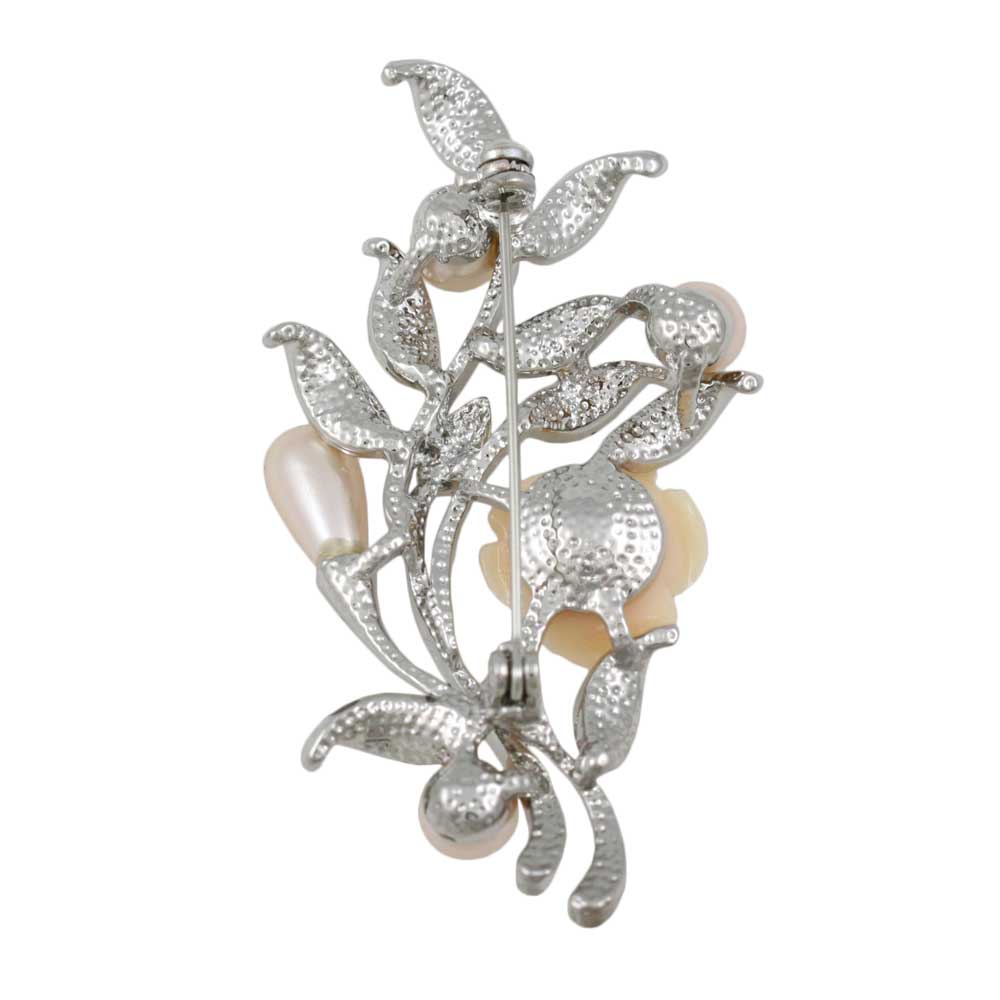 Back view of Peach Rose with Light Pink Pearl Buds Brooch Pin - Lilylin Designs