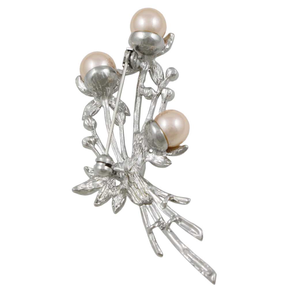 Back view of Peach Pearls and Clear Crystals Flower Buds Brooch Pin - Lilylin Designs