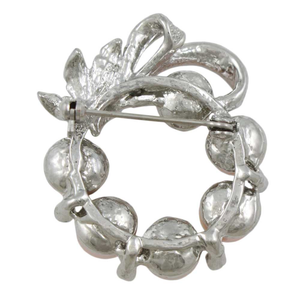 Back view of Peach Pearl Wreath with Clear Crystals Brooch Pin - Lilylin Designs