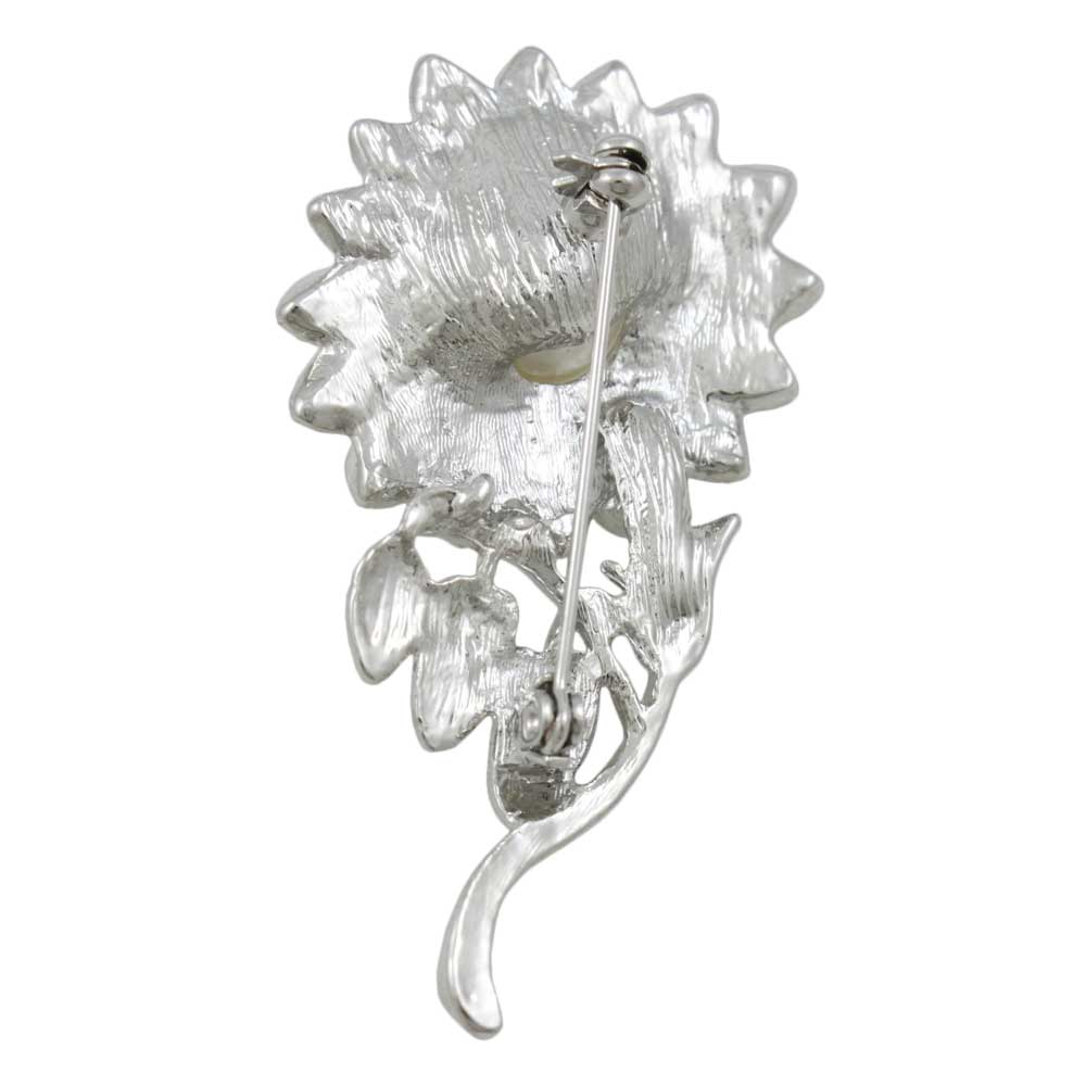 Back view of Crystal Sunflower Brooch Pin with Large White Pearl - Lilylin Designs