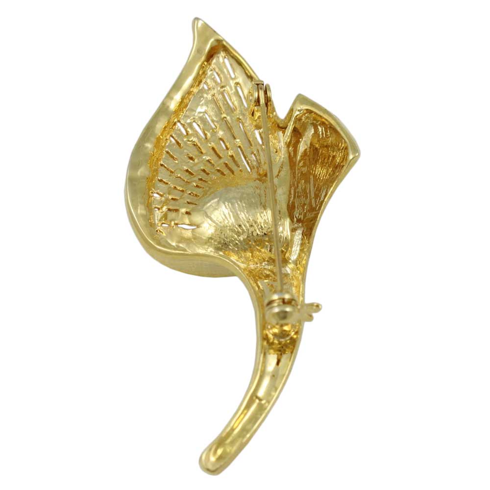 Back view of Gold and Silver Tulip with Light Yellow Pearl Brooch Pin - Lilylin Designs