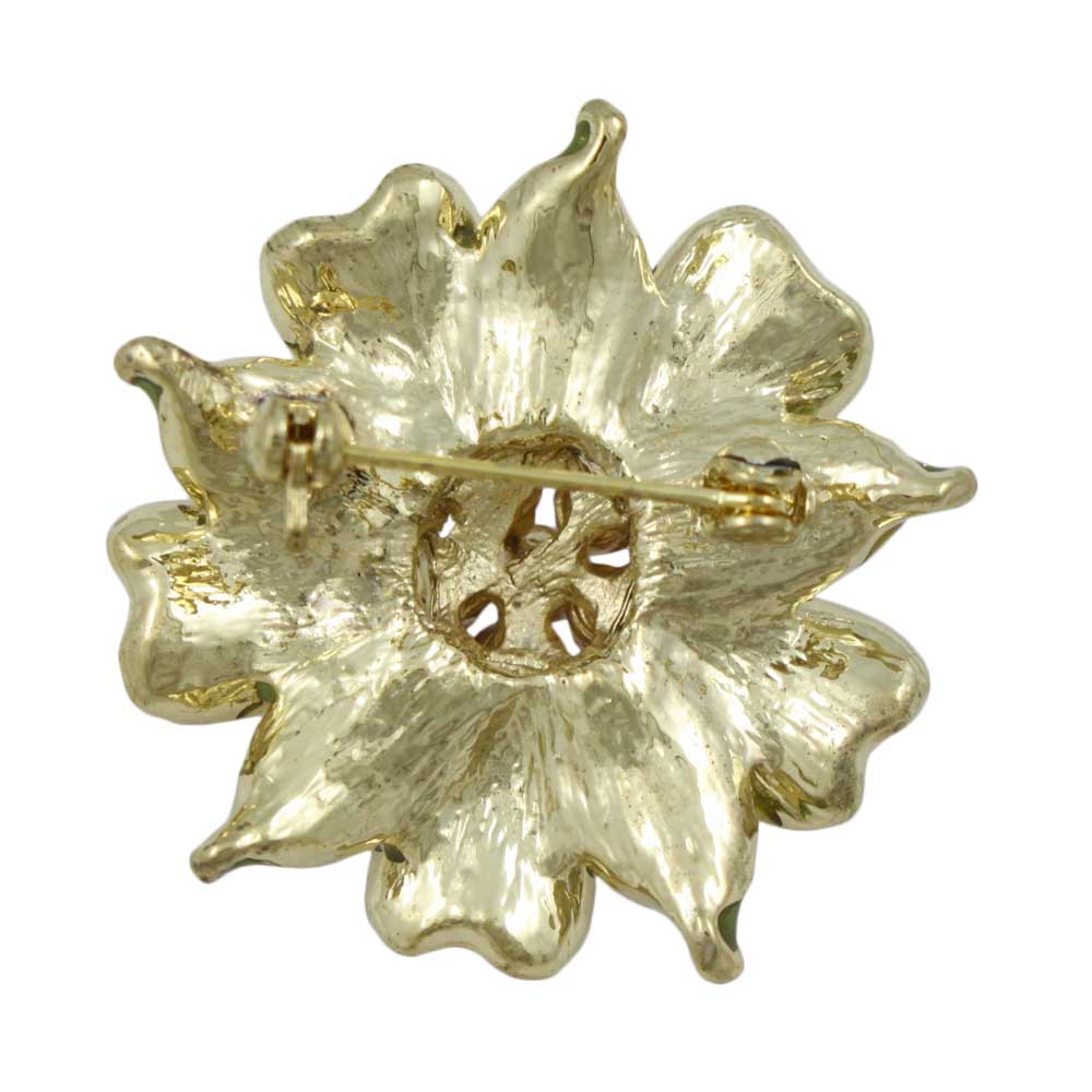 Back view of Pink and Green Enamel Flower with Crystals Brooch Pin - Lilylin Designs