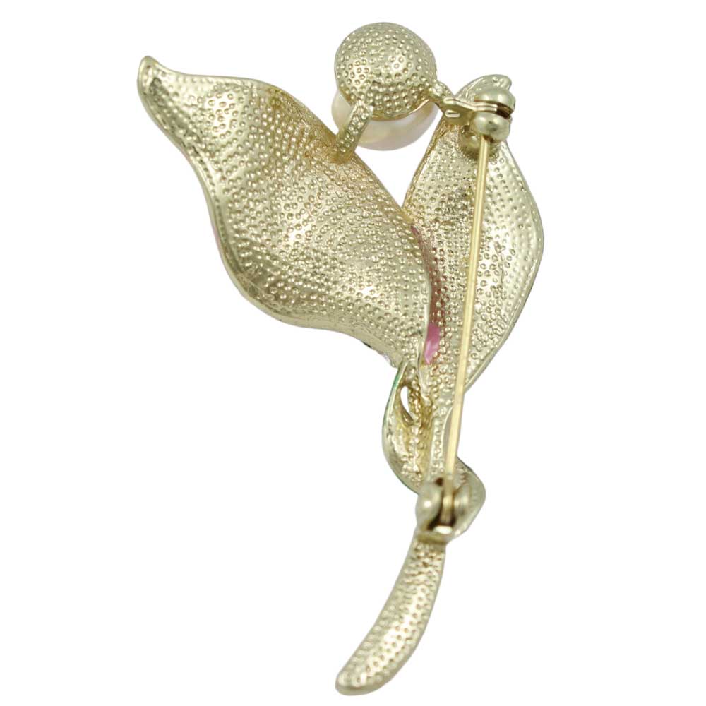 Back view of Pink Petals with White Pearl and Crystals Flower Brooch Pin - Lilylin Designs
