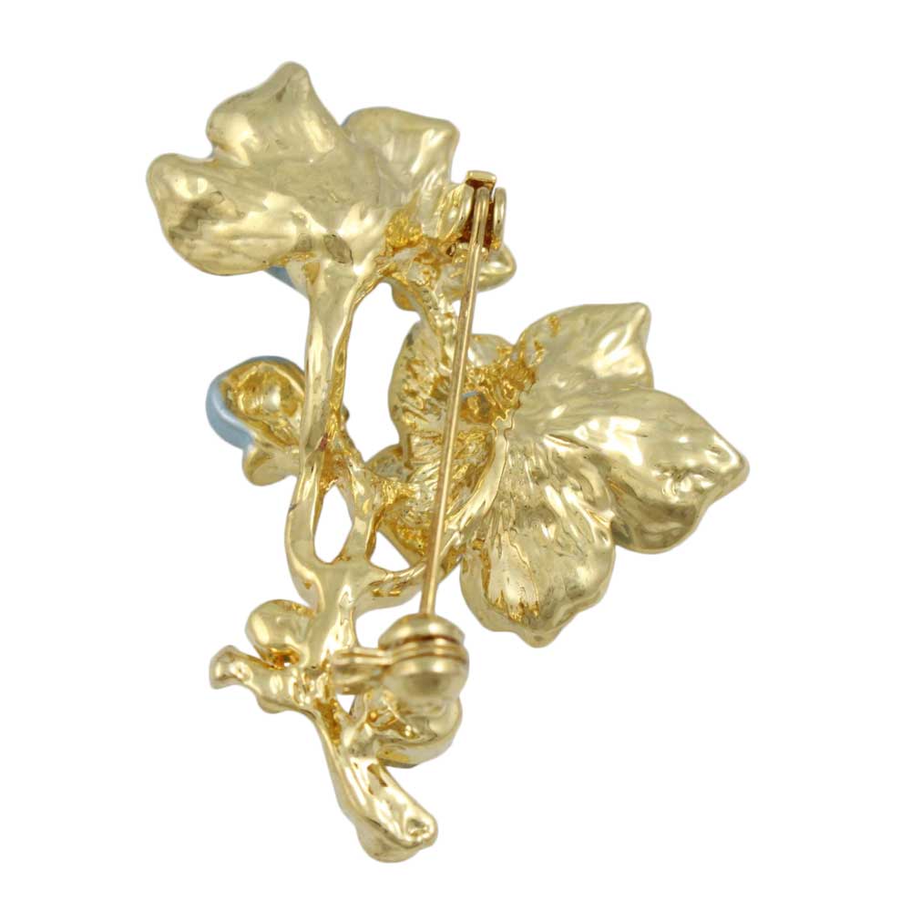 Back view of Powder Blue Flower with Blue Crystals Brooch Pin - Lilylin Designs