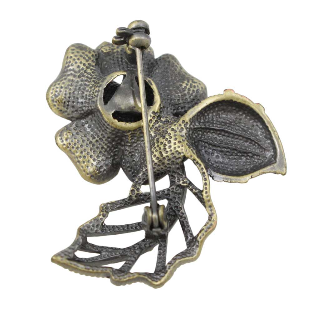 Back view of Dark Purple and Clear Crystals Flower Brooch Pin - Lilylin Designs