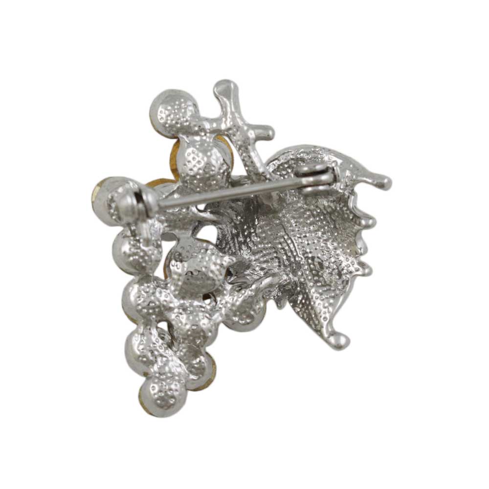 Back view of Purple Crystal Grapes with Silver Leaf Brooch Pin - Lilylin Designs