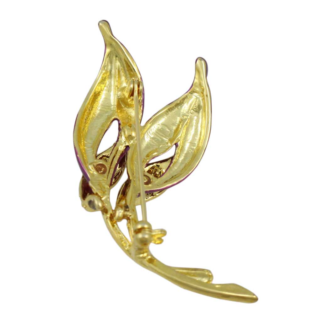 Back view of Deep Purple Enamel with Crystals Flower Brooch Pin - Lilylin Designs