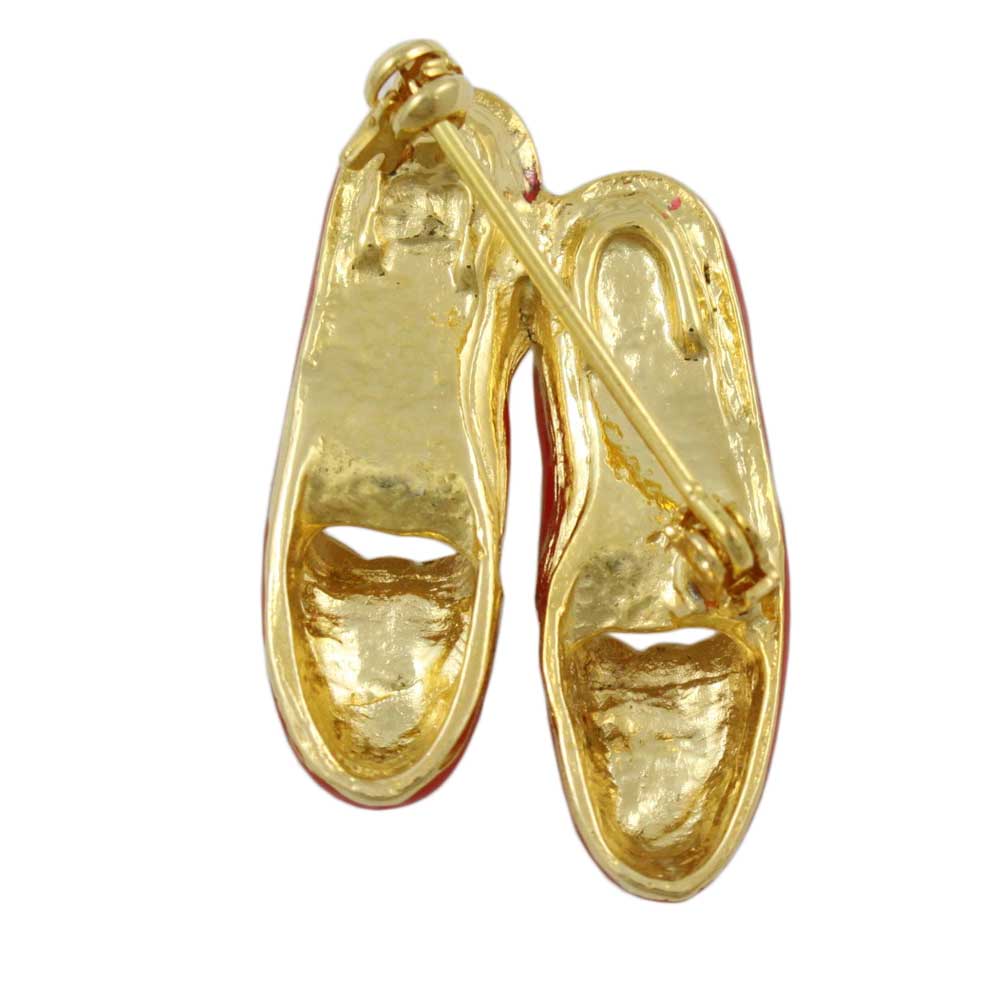 Back view of Red Pair of Tap Shoes Brooch Pin with Crystal Bow - Lilylin Designs