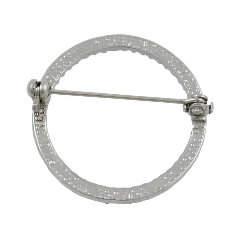 Back view of red white blue crystal infinity circle brooch pin on a white background - Lilylin Designs