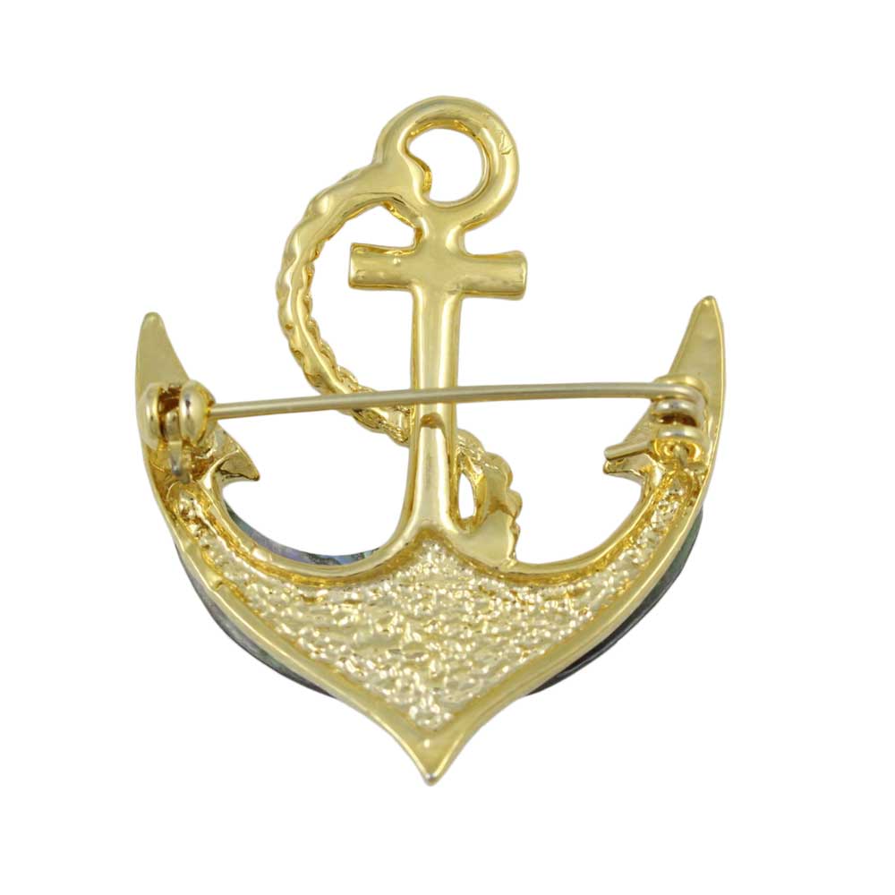 Back view of Blue and Green Genuine Shell Anchor Brooch Pin - Lilylin Designs