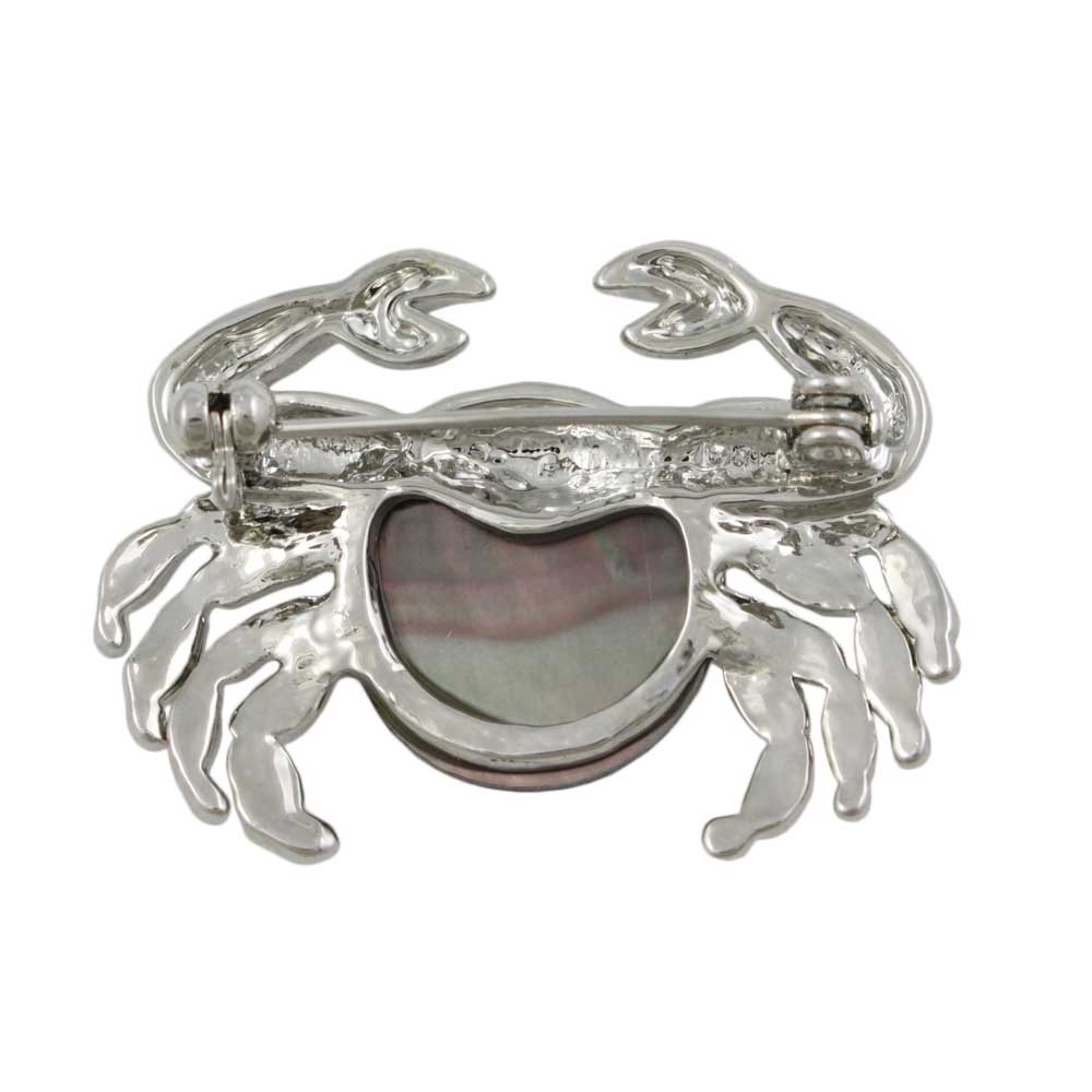 Back view of Genuine Brown Shell and Crystal Crab Brooch Pin - Lilylin Designs