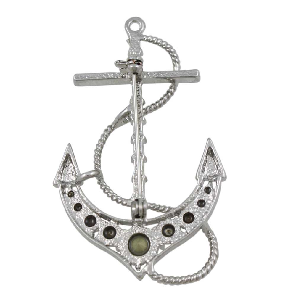 Back view of Silver Crystal Anchor with Clear Baguettes Brooch Pin - Lilylin Designs