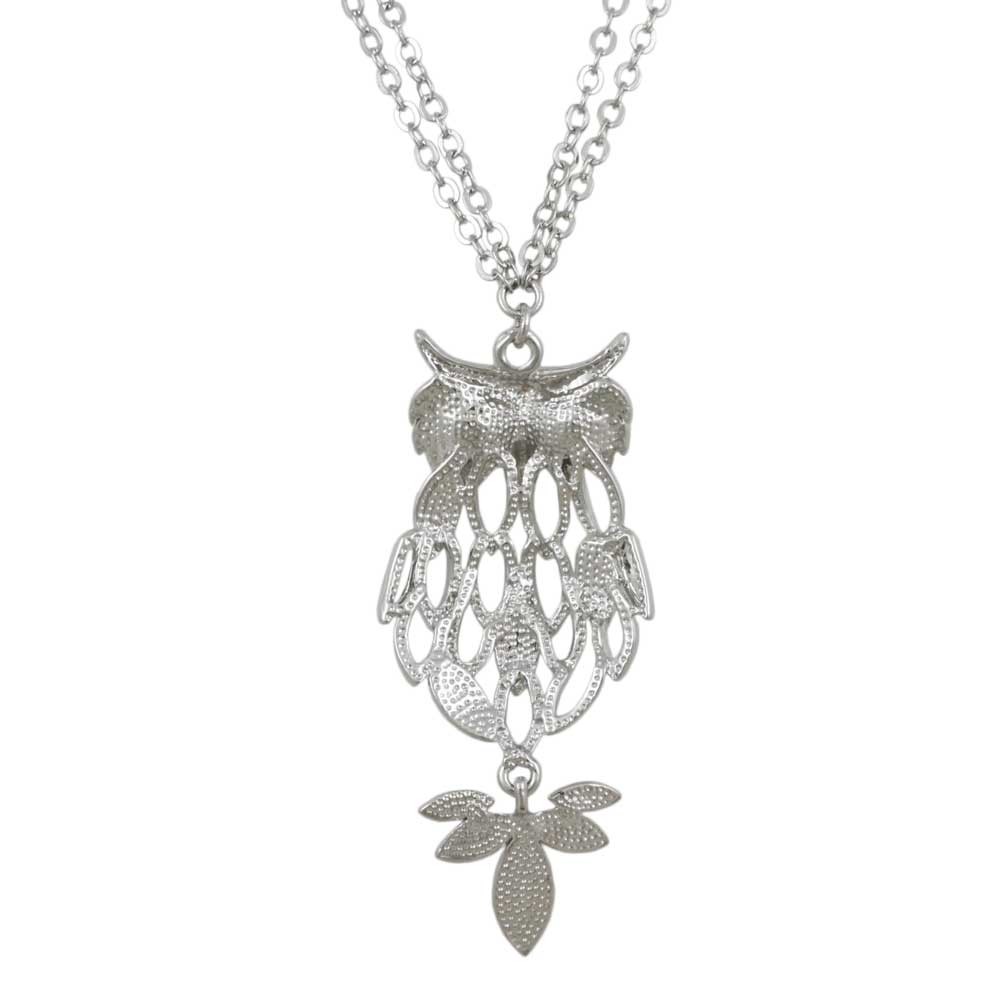 Back view of Silver Owl with Large Black Eyes Necklace - Lilylin Designs