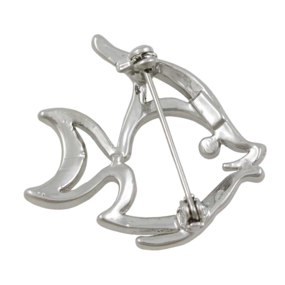 Back view of Frosted Silver Open Fish with Blue Eye Brooch Pin - Lilylin Designs