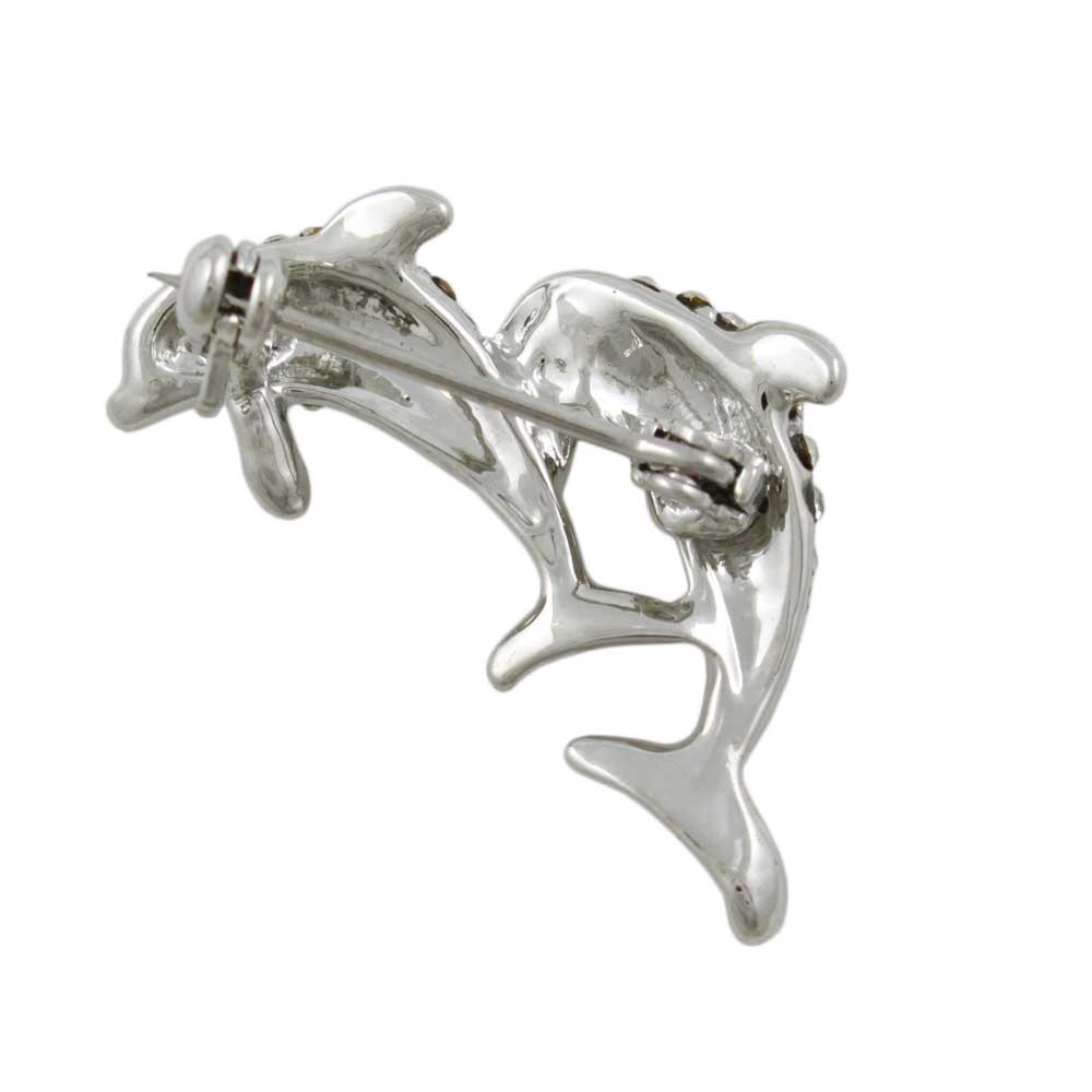 Back view of Small Pair of Crystal Jumping Dolphins Brooch Pin - Lilylin Designs