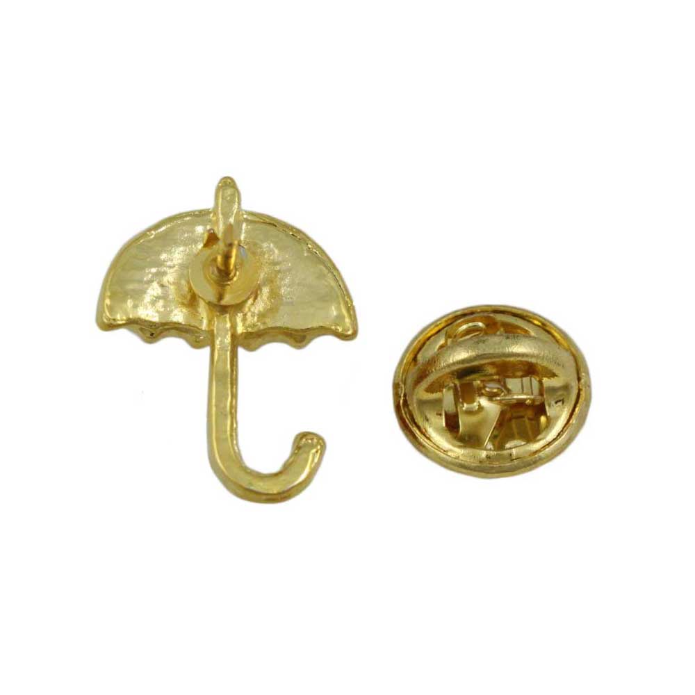 Back view of Small Colorful Crystal Umbrella Lapel Tac Pin - Lilylin Designs