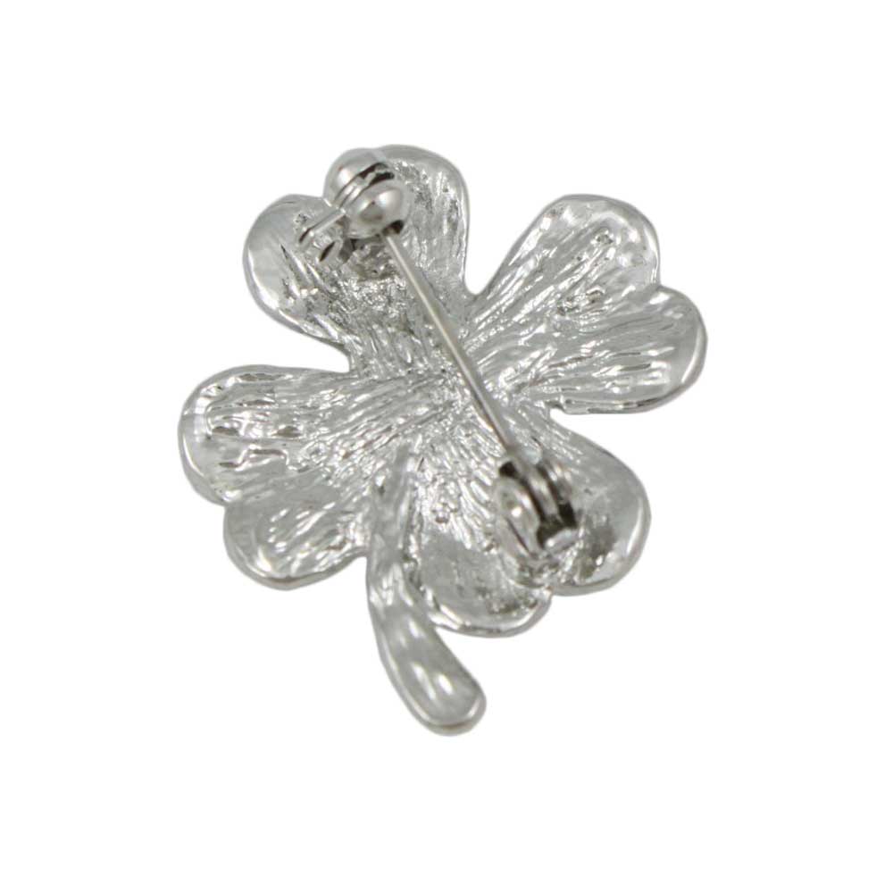 Back view of Small Dark Green Crystal Lucky 4 Leaf Clover Brooch Pin - Lilylin Designs