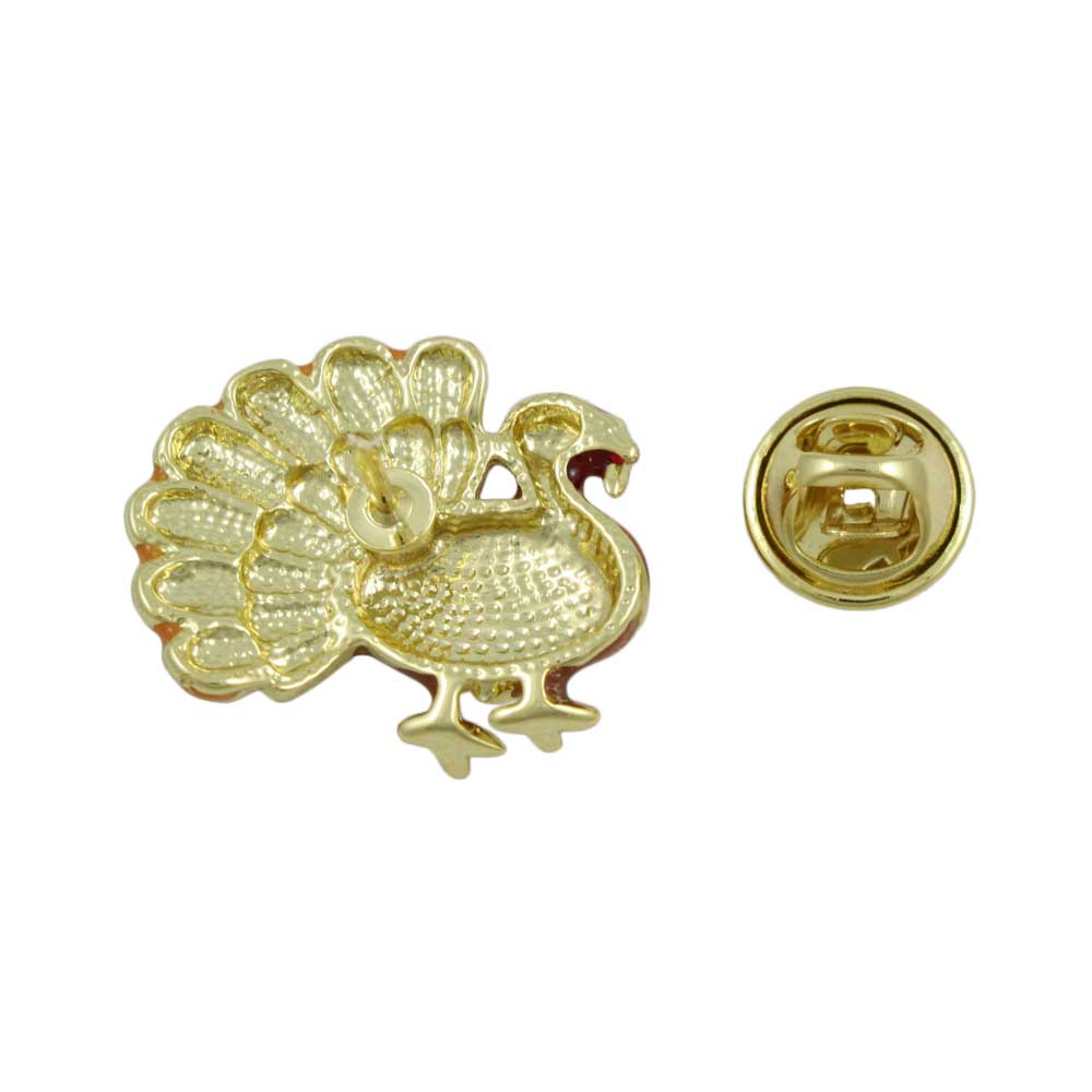 Back view of Small Turkey Lapel Pin Brown, Orange and Yellow Enamel - Lilylin Designs