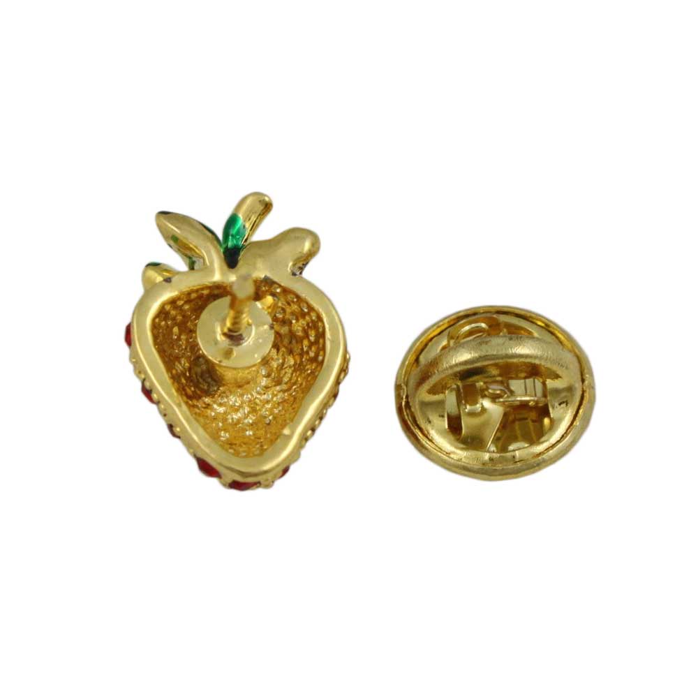Back view of Small Red Crystal and Enamel Strawberry Lapel Tac Pin - Lilylin Designs