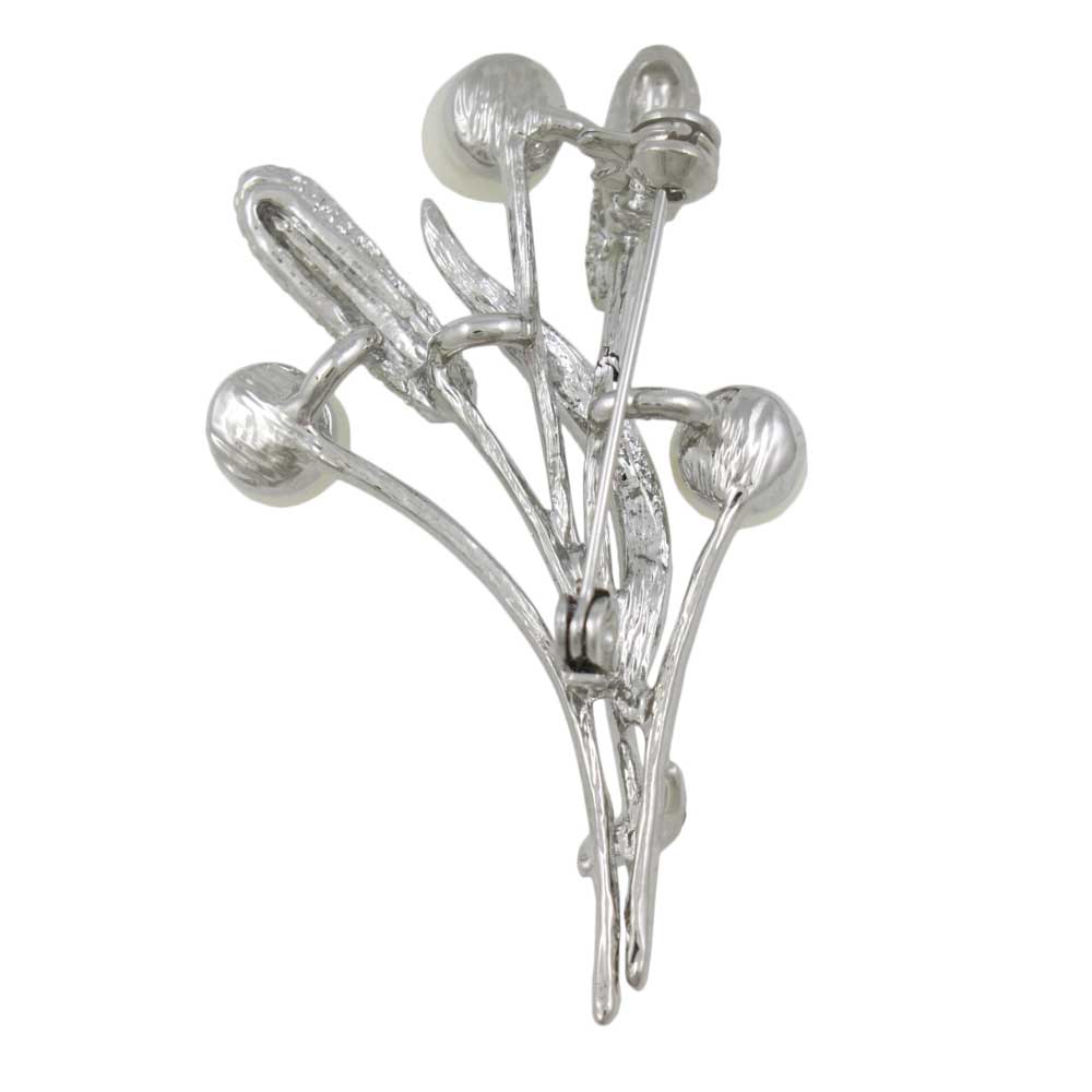 Back view of White Pearl Buds with Crystal Cattails and Leaves Brooch Pin - Lilylin Designs