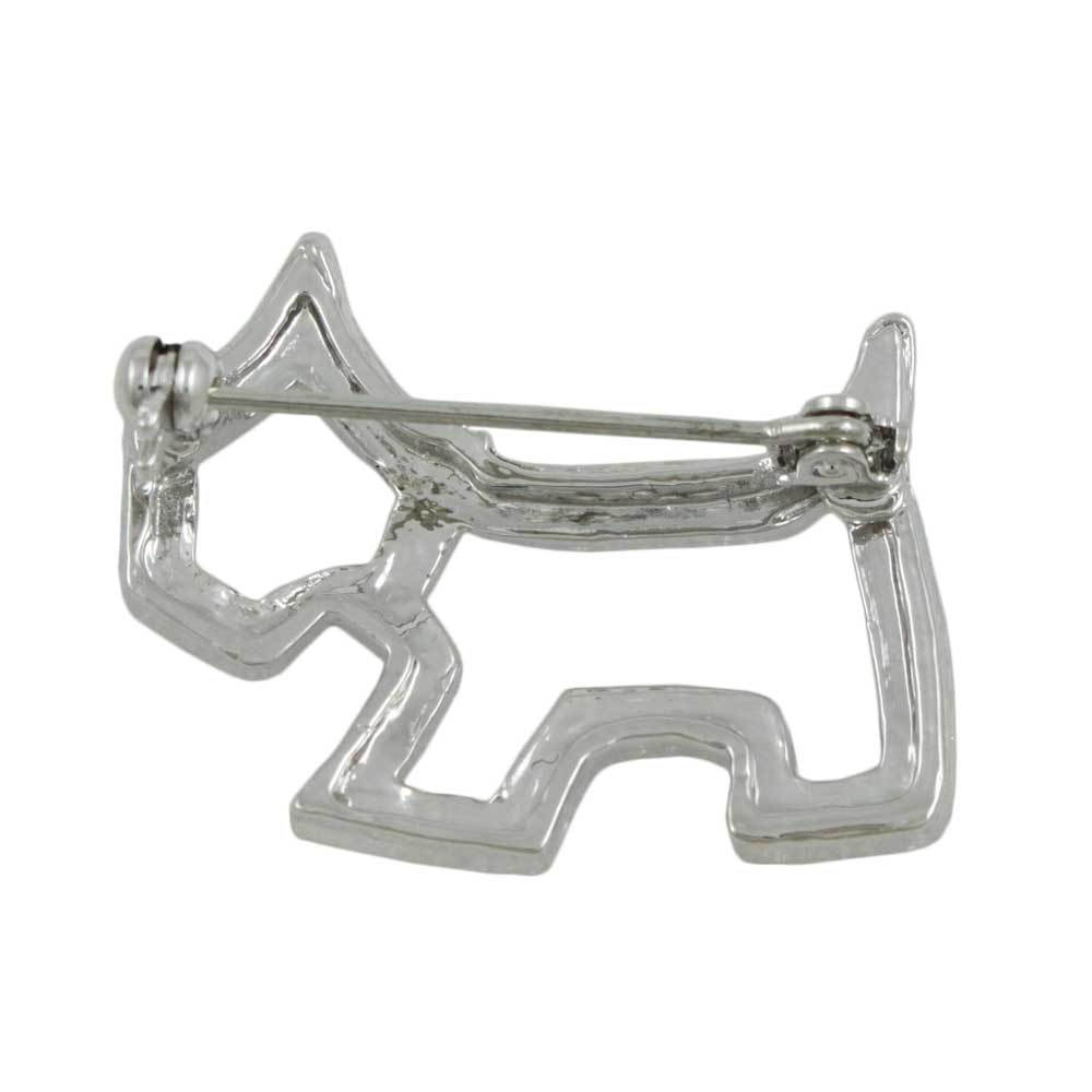 Back view of Aqua Crystal Open Scotty Dog Silhouette Brooch Pin - Lilylin Designs